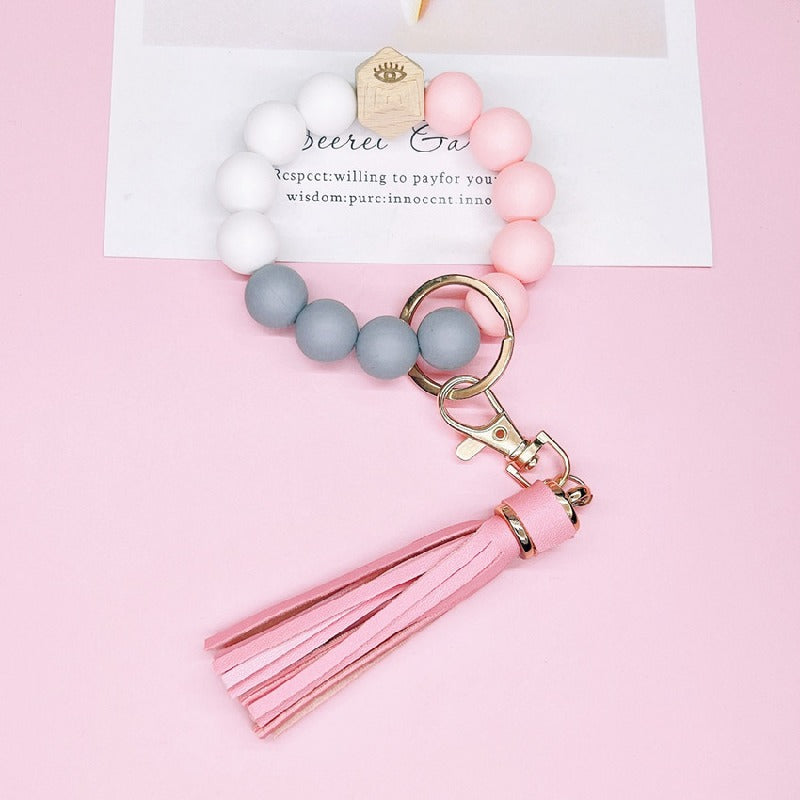 Silicone Beads Bracelet Keychain Soft Tassel Colorful Charm 13