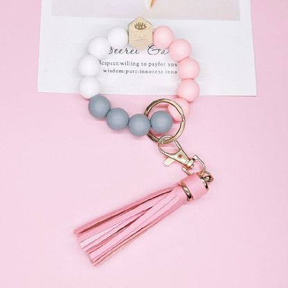 Silicone Beads Bracelet Keychain Soft Tassel Colorful Charm 13