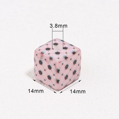Colored Cube Acrylic Beads 14mm Printed Rose Pattern 10pcs 4