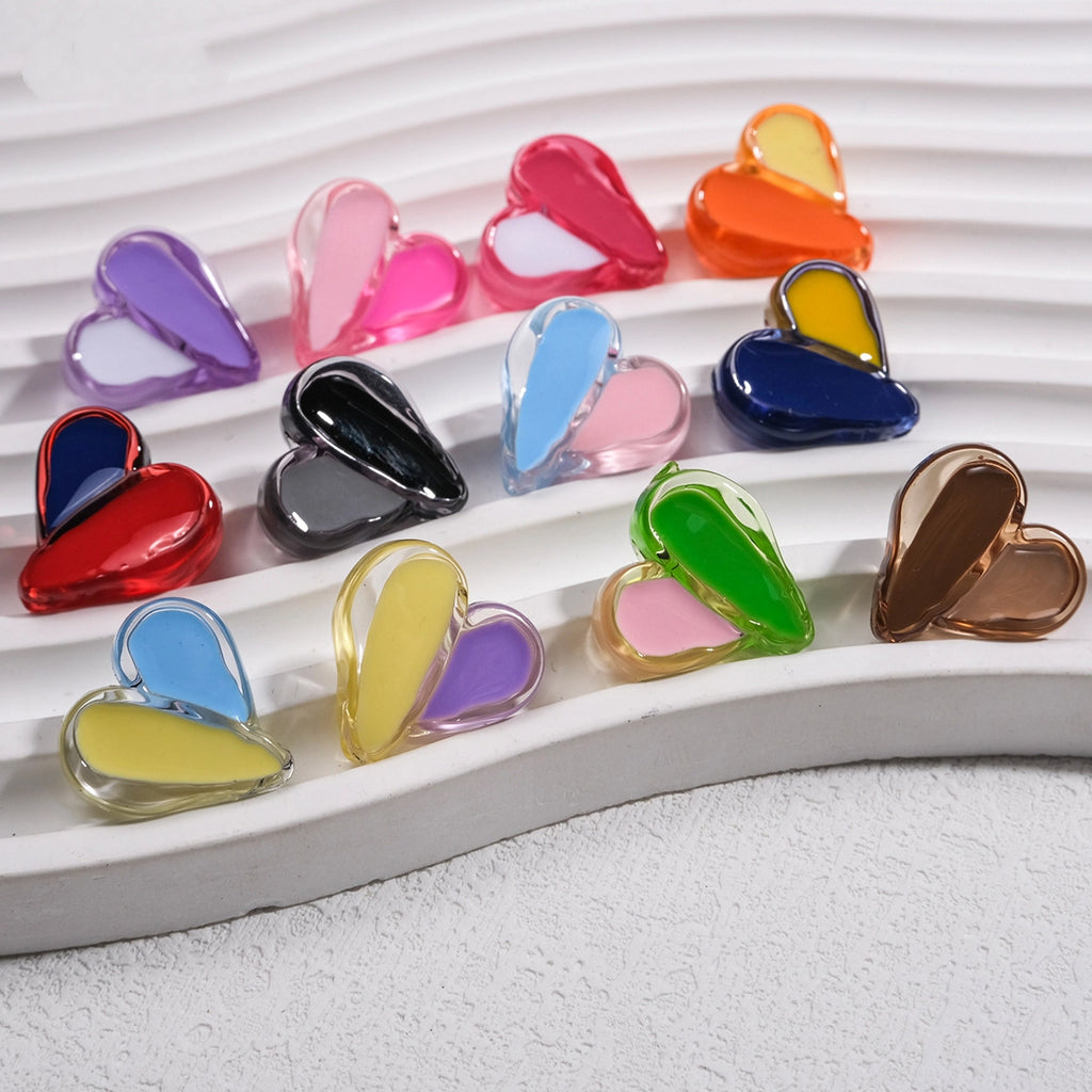 Clear Two-Tone Heart Acrylic Beads 18mm Glossy Enamel Finish 20pcs 5