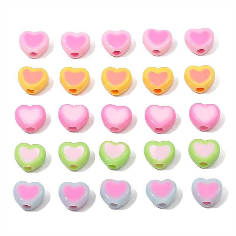 Colorful Heart Acrylic Beads 8x7mm Pastel Mixed 60pcs