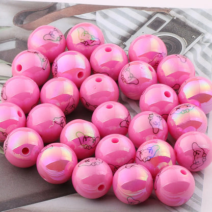 UV Plating Round Acrylic Beads 16mm Cartoon Printed 20pcs 9