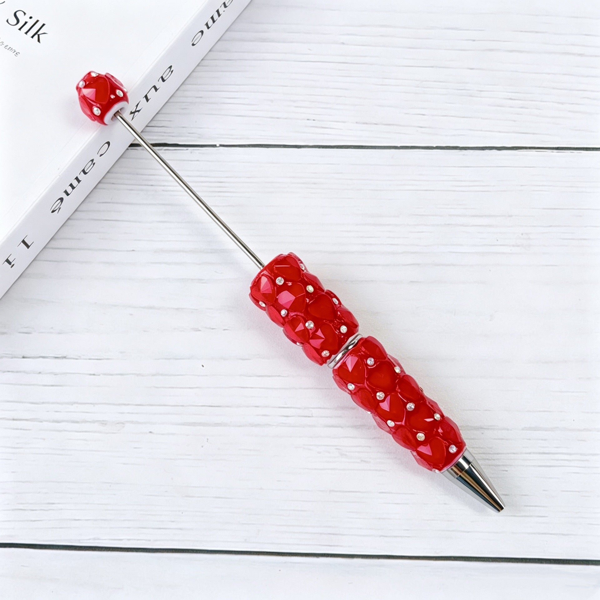 Beadable Plastic Pen with Colorful Heart and Rhinestone Design 13