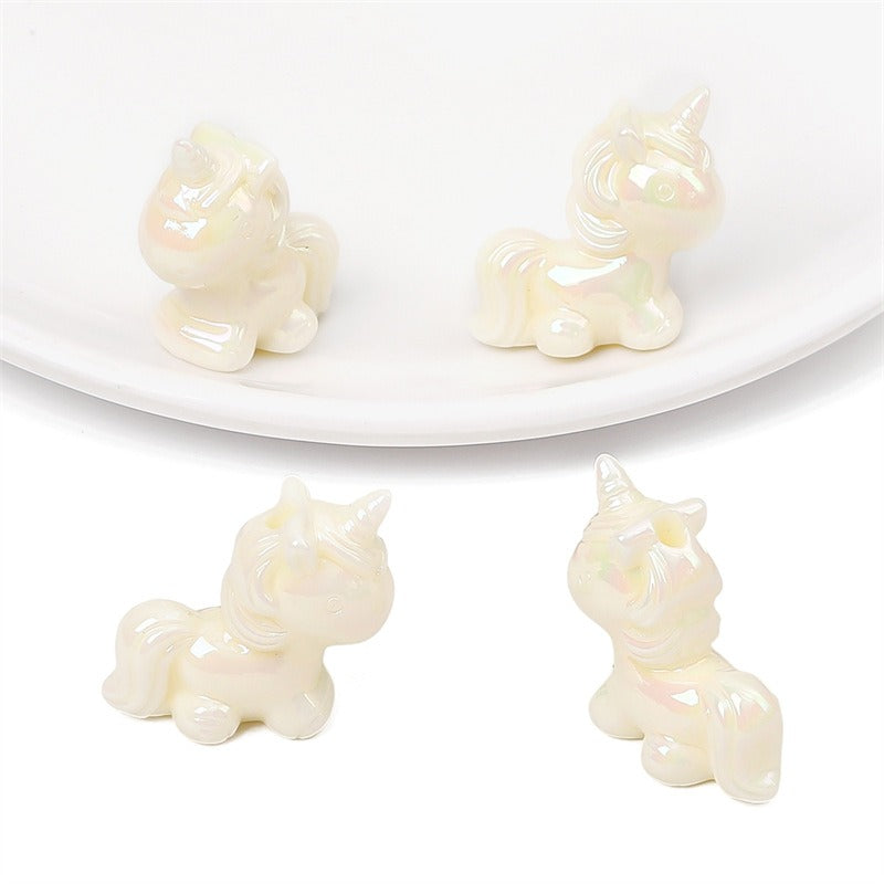 Painted Unicorn Acrylic Beads 25x26mm Pastel Iridescent Shine 4pcs 11
