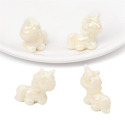 Painted Unicorn Acrylic Beads 25x26mm Pastel Iridescent Shine 4pcs 11