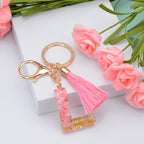 Resin Floral Pink Tassel Monogram Keychain Alphabet Letter A 12