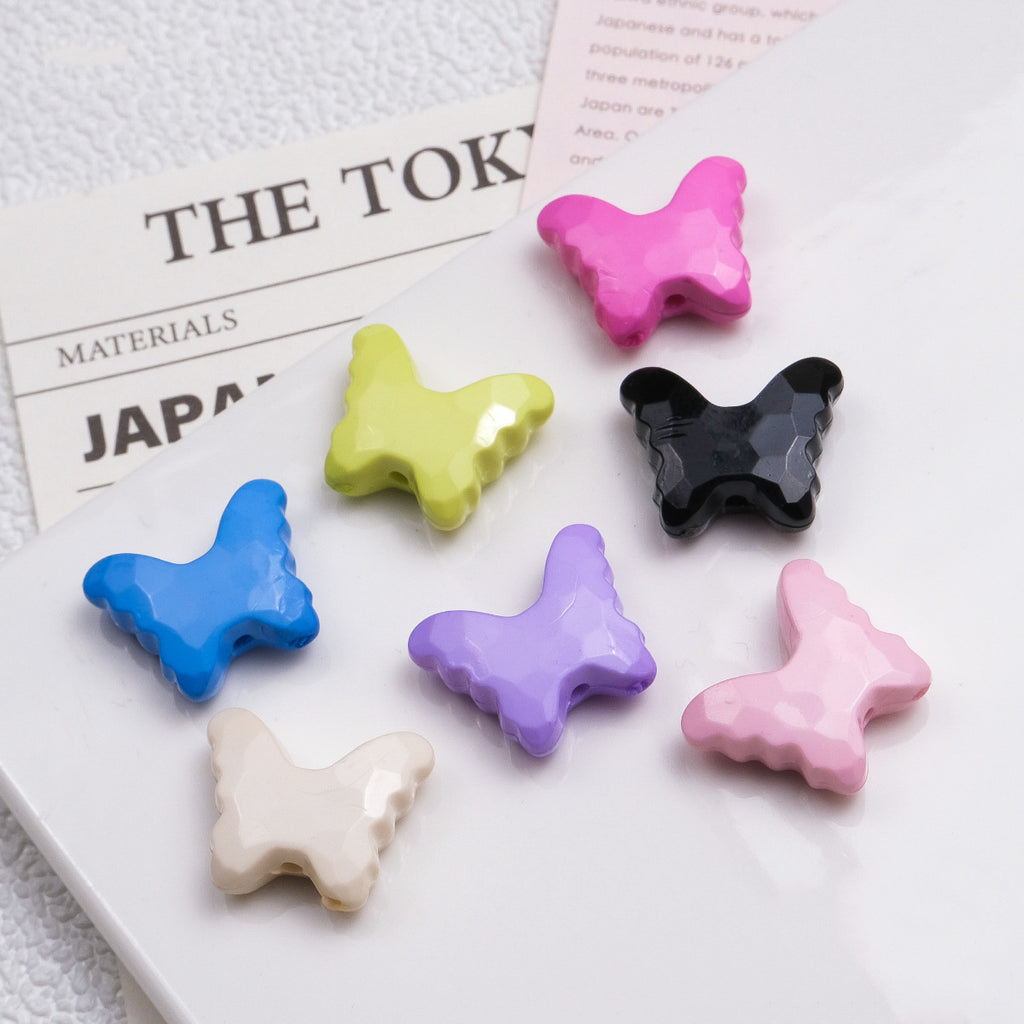Faceted Butterfly Acrylic Beads 19mm Solid Color Bright 50pcs