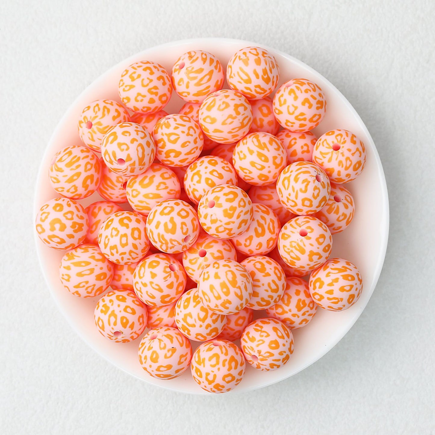 15mm Leopard Pattern Silicone Round Beads 50pcs - Honey Orange Leopard