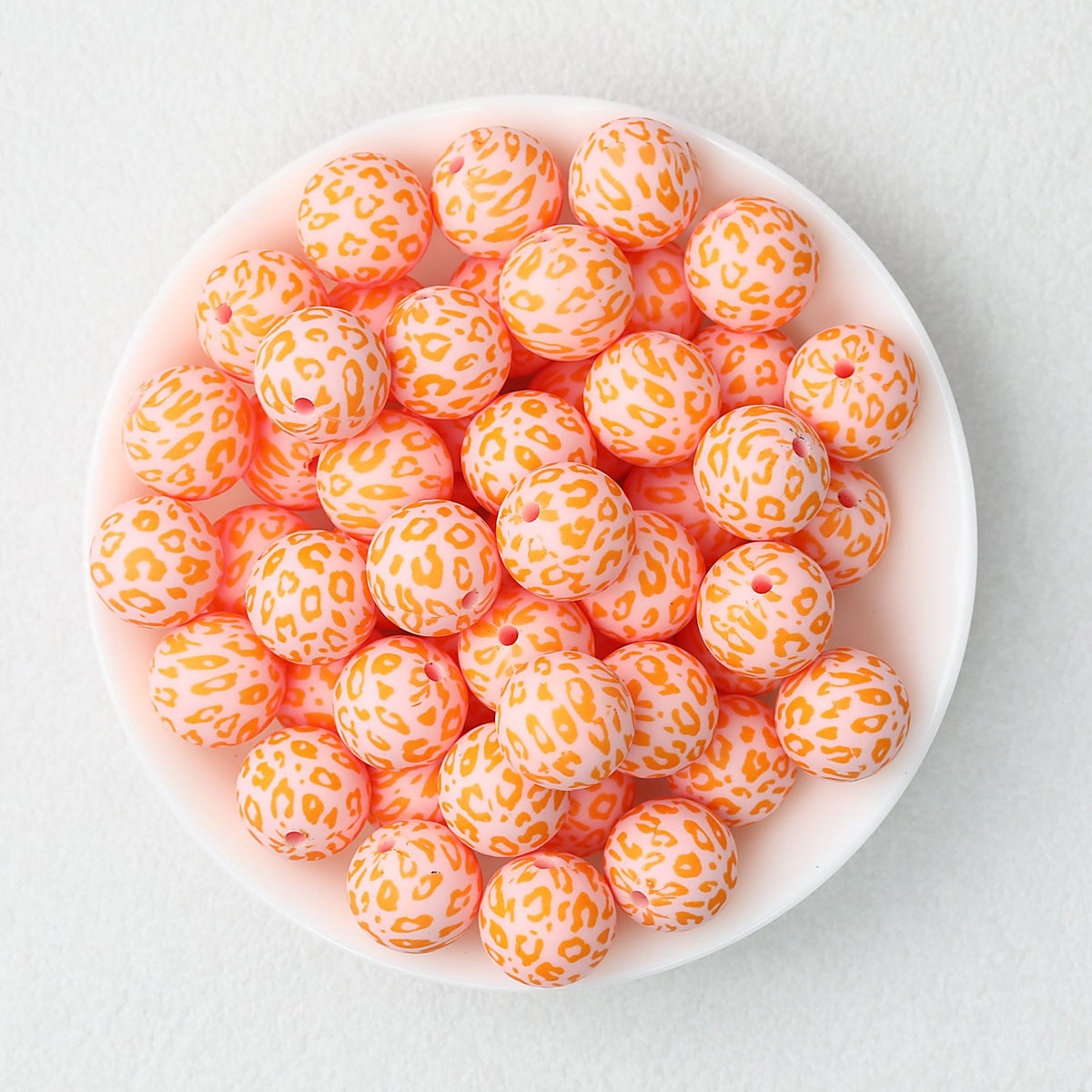 15mm Leopard Pattern Silicone Round Beads 50pcs - Honey Orange Leopard