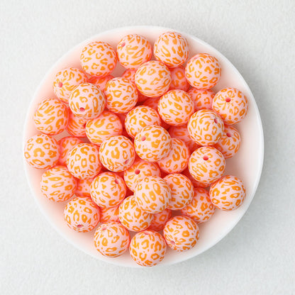 15mm Leopard Pattern Silicone Round Beads 50pcs - Honey Orange Leopard