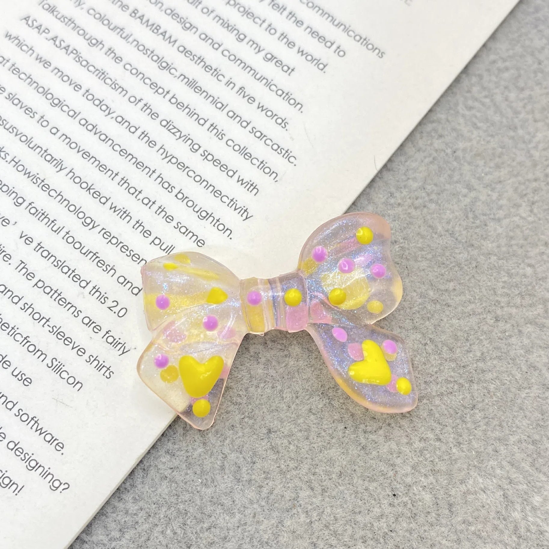 Hand Painted Bow Acrylic Beads 25-33mm Colorful Polka Dot 10pcs 2