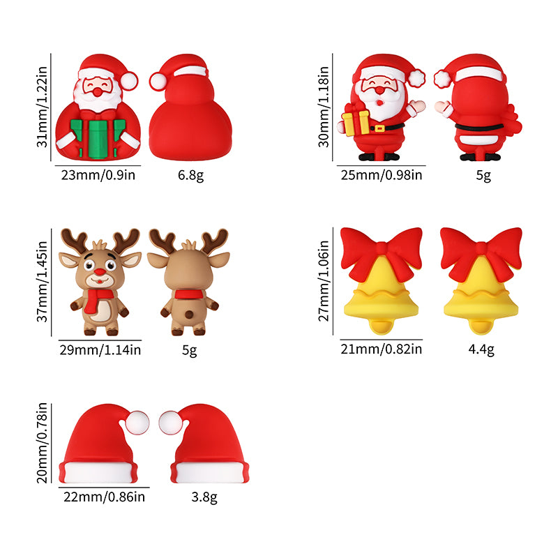Silicone 3D Focal Beads Christmas Gingerbread Man Santa Claus Gift 20pcs 12