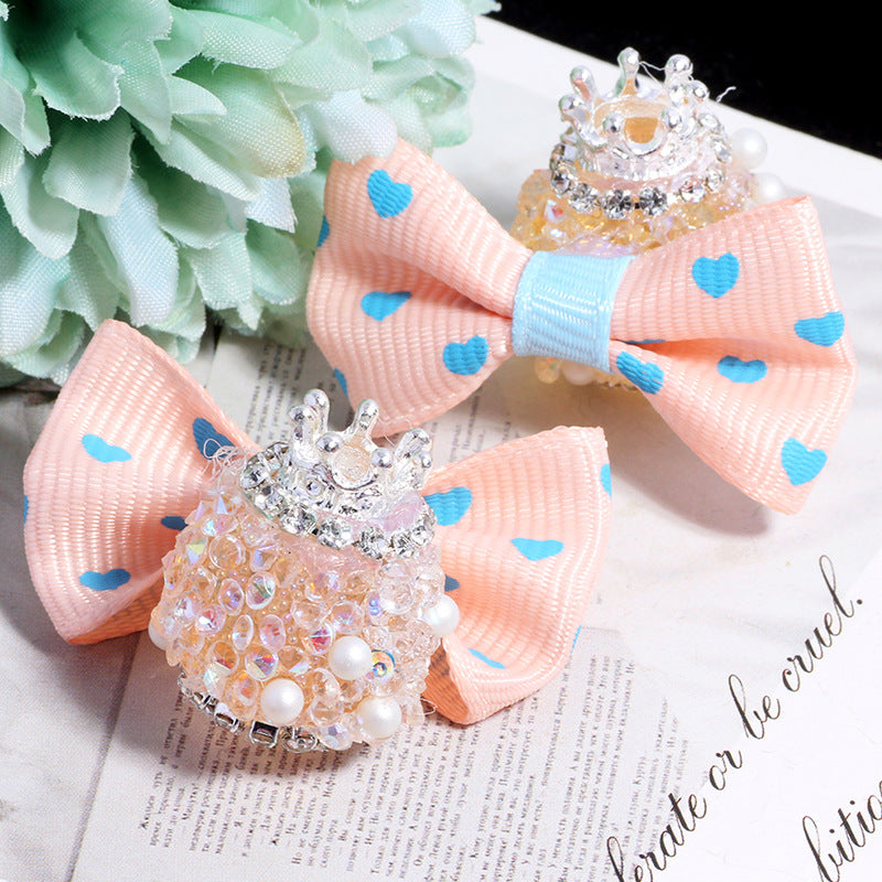 Fancy Heart Bow Acrylic Beads with Rhinestones 23mm 3pcs