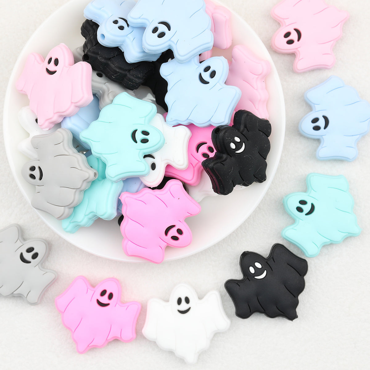 Halloween Multicolor Ghost Silicone Focal Beads 20pcs