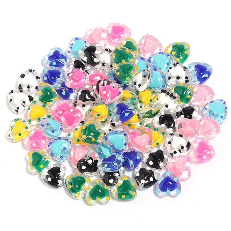 Dot Heart Acrylic Beads 12mm Colorful Centers 5pcs