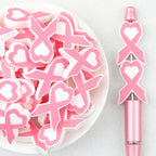  Pink Heart Ribbon Silicone Focal Beads 20Pcs