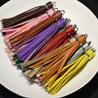 Silver PU Leather Tassel Keychain Metallic 9cm Length