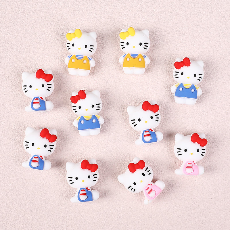 Silicone 3D Focal Beads Hello Kitty Wearing Blue Pink Yellow Clothes 20pcs 4