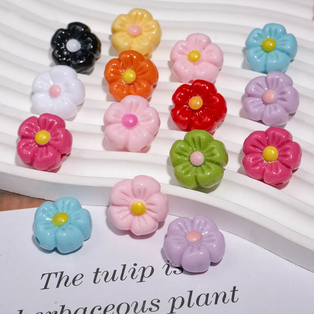 Colorful 3D Cherry Blossom Acrylic Beads 19mm Flower 20pcs