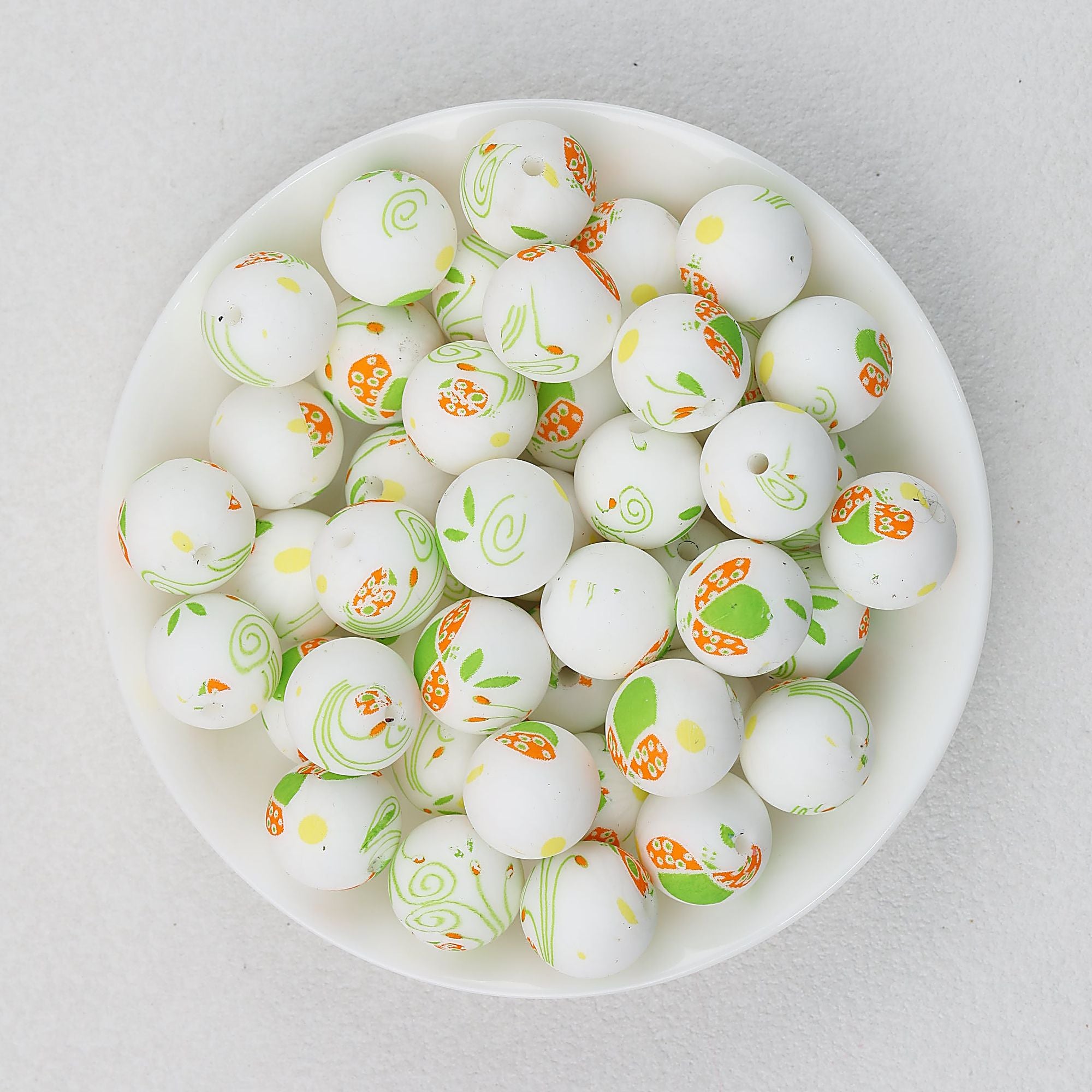 Floral Pattern 15mm Silicone Beads Light Color Printed Design 50pcs - Ladybug