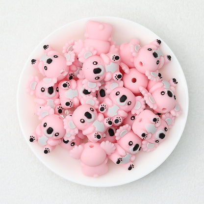 Cute 3D Koala Baby Silicone Focal Beads 20 Pcs - Pink