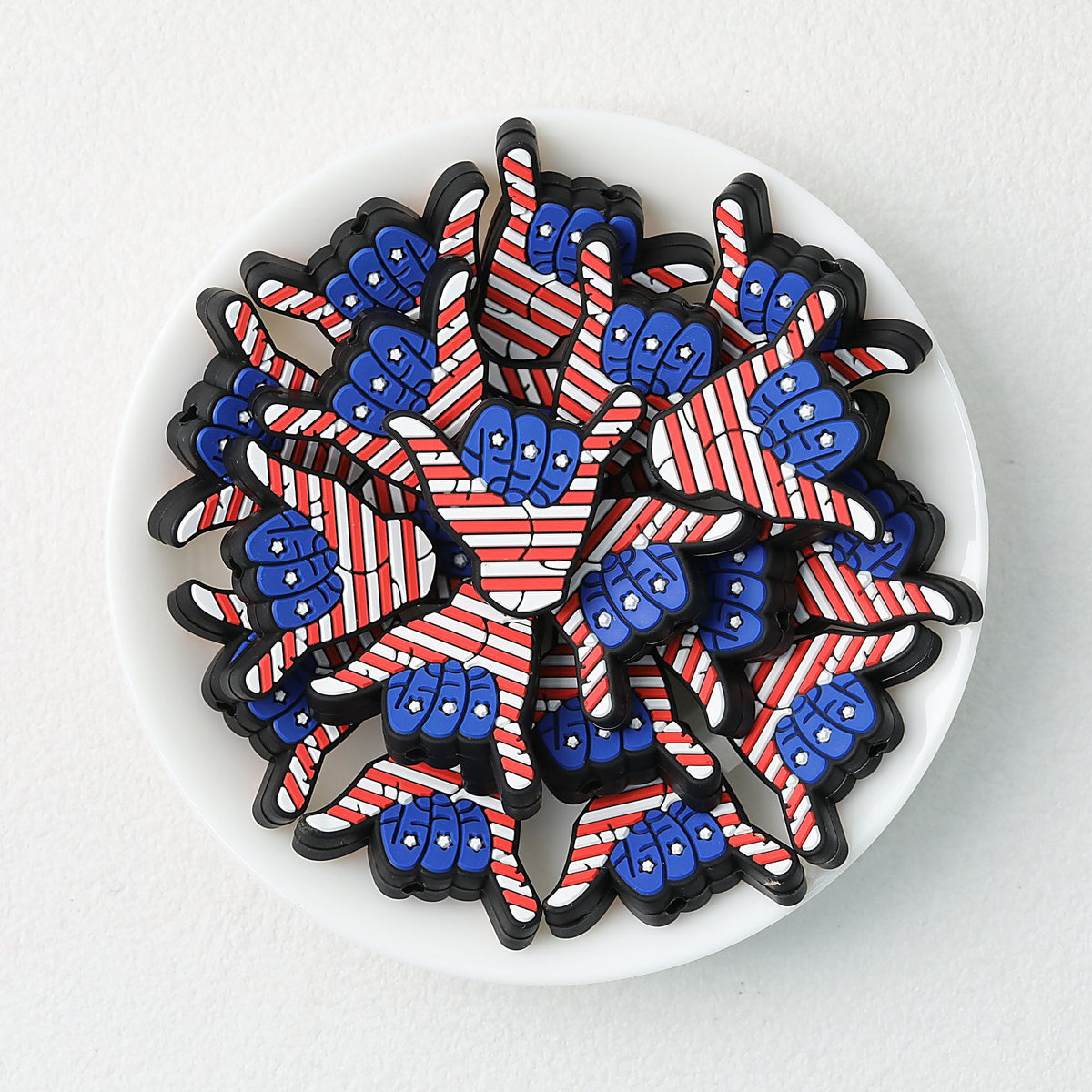 US Independence Day Hand Gesture Silicone Focal Beads 20pcs