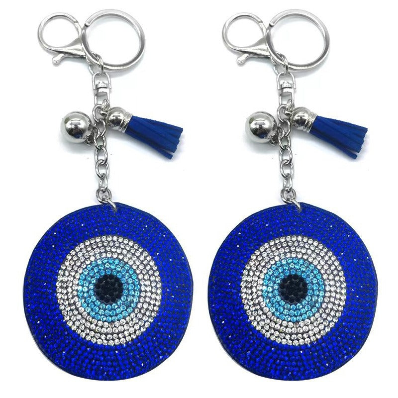 Rhinestone Evil Eye Keychain Alloy Round Colorful Tassel Charm 5