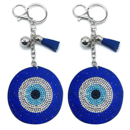 Rhinestone Evil Eye Keychain Alloy Round Colorful Tassel Charm 5