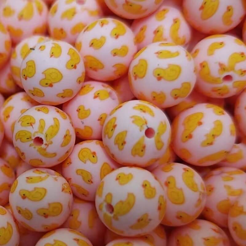 15mm Silicone Beads Multi Base Cute Duck Print 50pcs 7