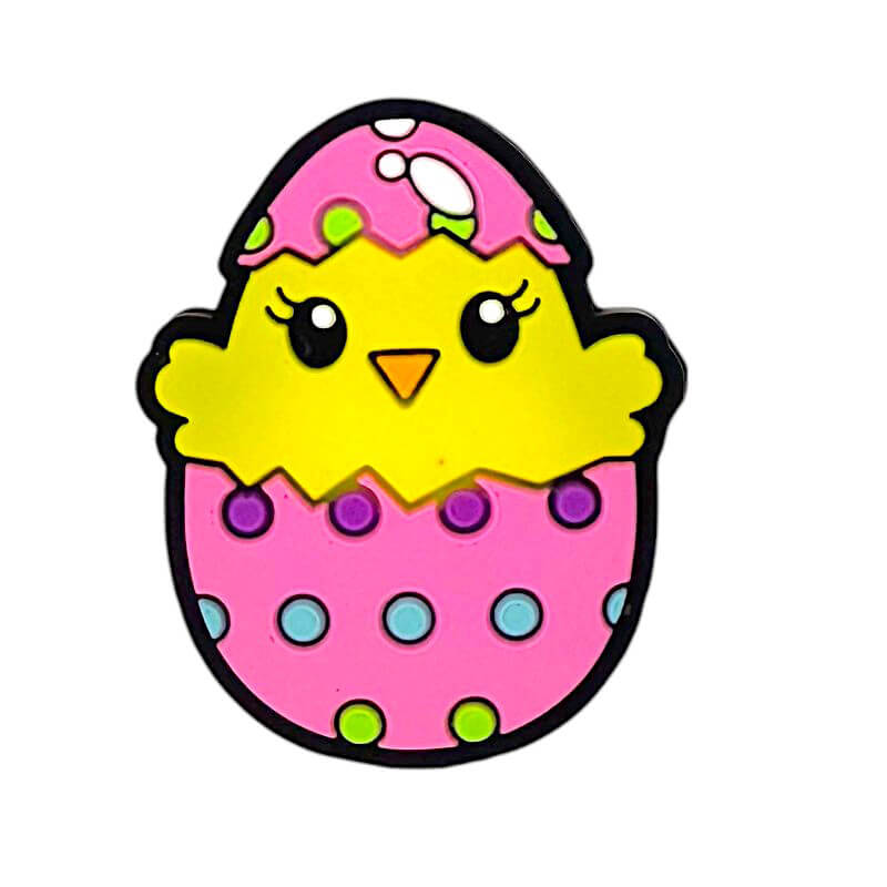 Silicone Focal Beads Easter Chick Front Facing Pastel Polka Dot 20pcs