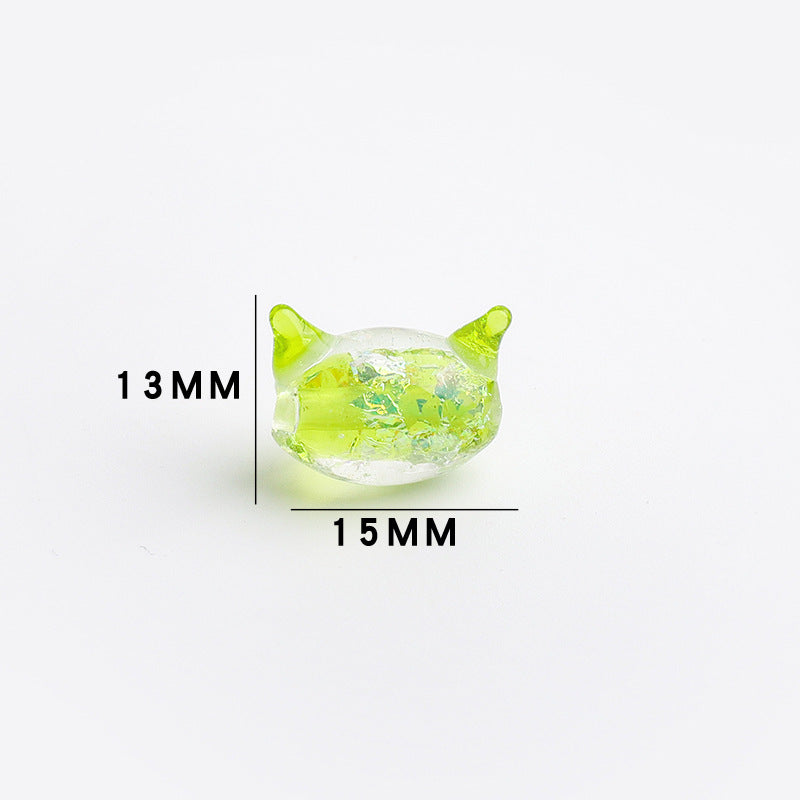 Cat Shaped 15mm Glass Beads Sparkling Reflective Surface 10pcs 7