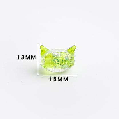 Cat Shaped 15mm Glass Beads Sparkling Reflective Surface 10pcs 7