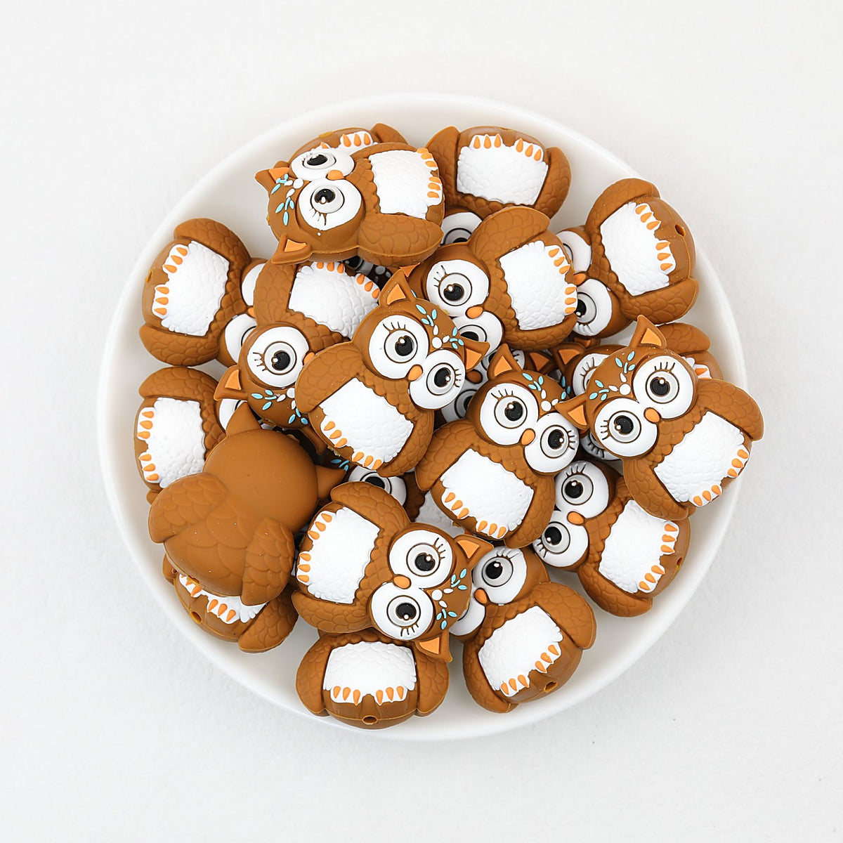 Cute 3D Owl Silicone Focal Beads Brown 20pcs