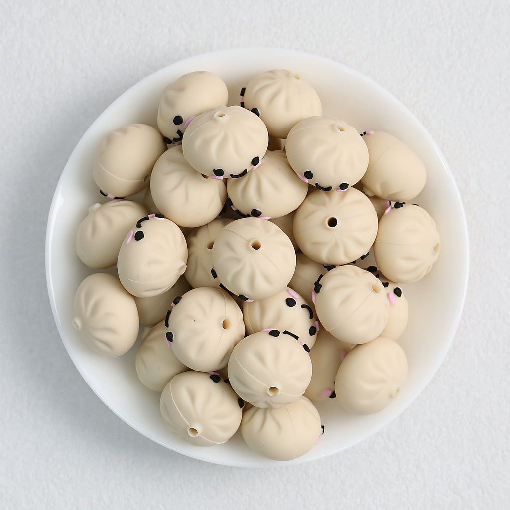Colorful 18mm 3D Silicone Focal Beads Solid Colored Cute Smiling Buns 20pcs 5