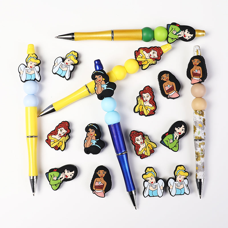 Silicone Focal Beads Disney Princess Front Facing Detailed Faces 20pcs 7