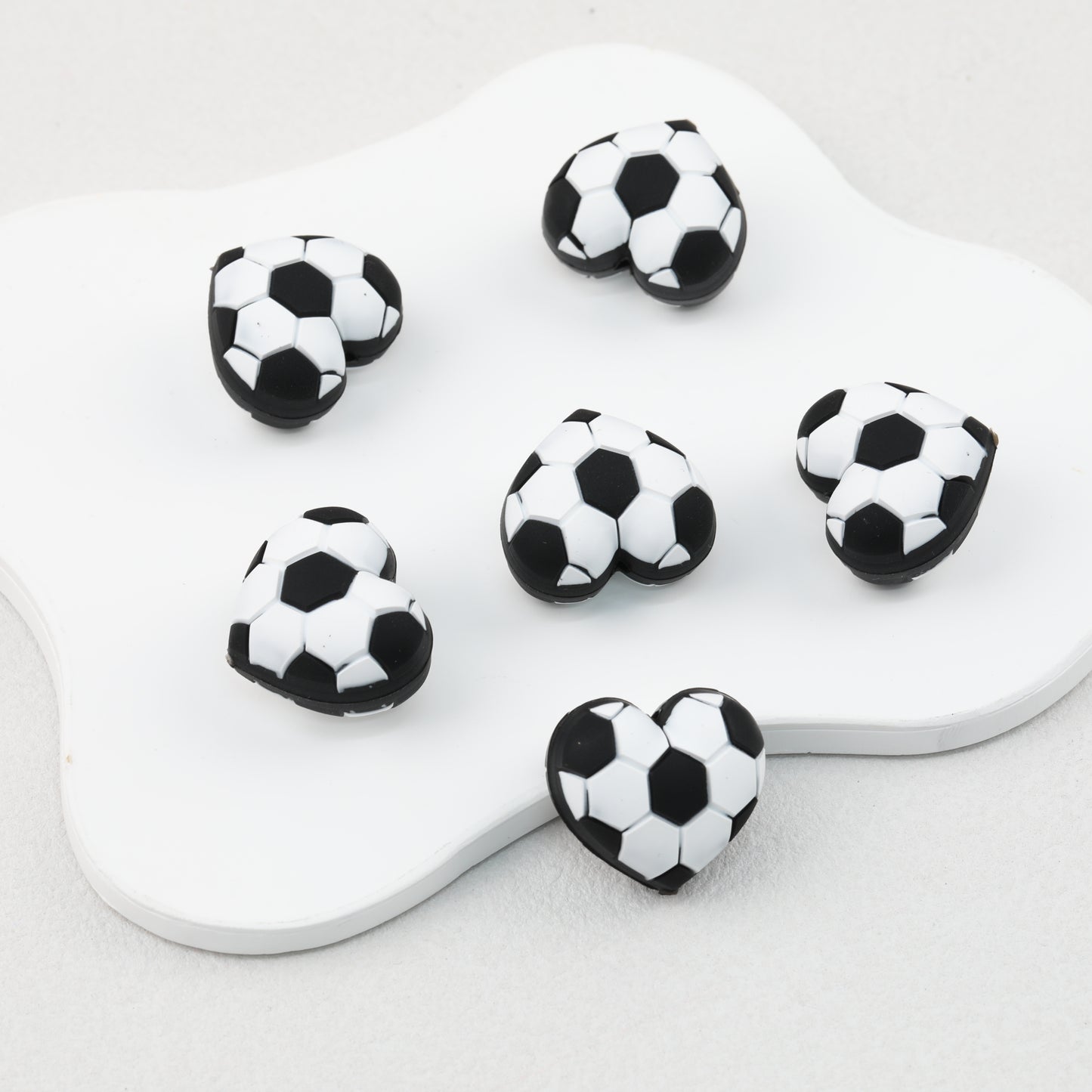 3D Black and White Soccer Ball Silicone Focal Beads 20pcs 2