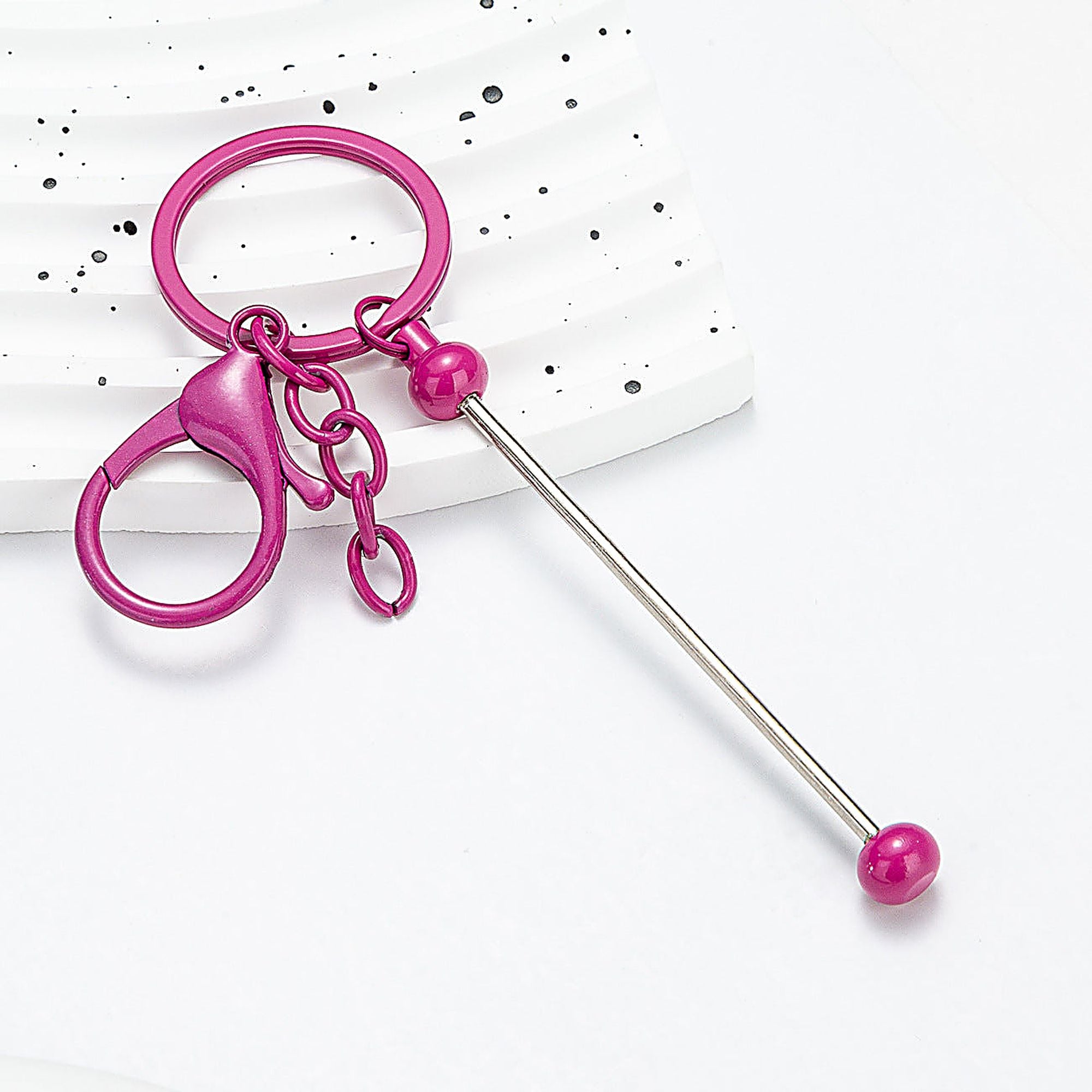Beadable Keychain Bar Metal Slender Shaft Polished Ball Lobster Clasp