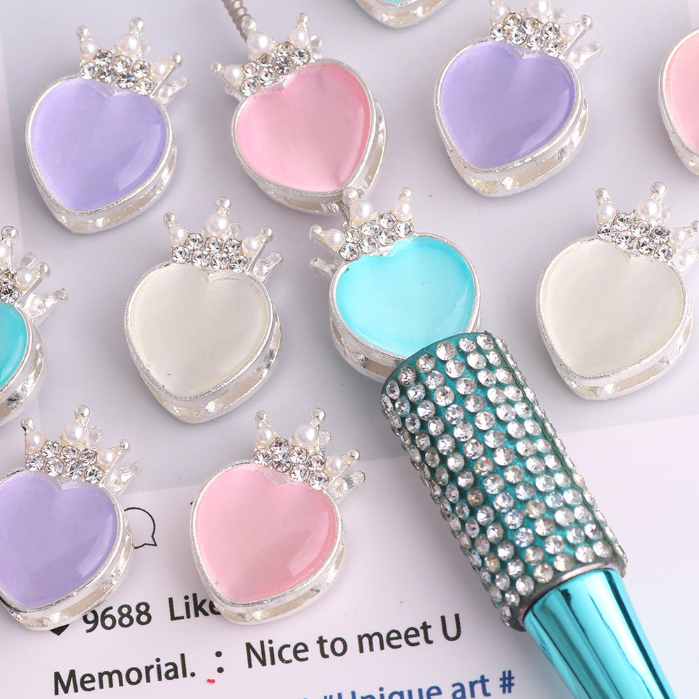 Alloy Heart Shaped Rhinestone Crown Beads 23mm 3pcs 3