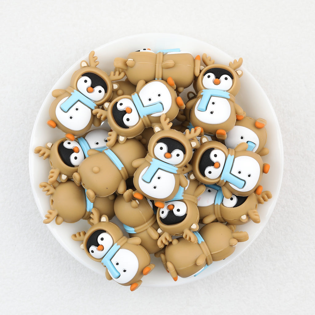 20pcs 3D Winter Cute Elk Penguin Silicone Focal Beads