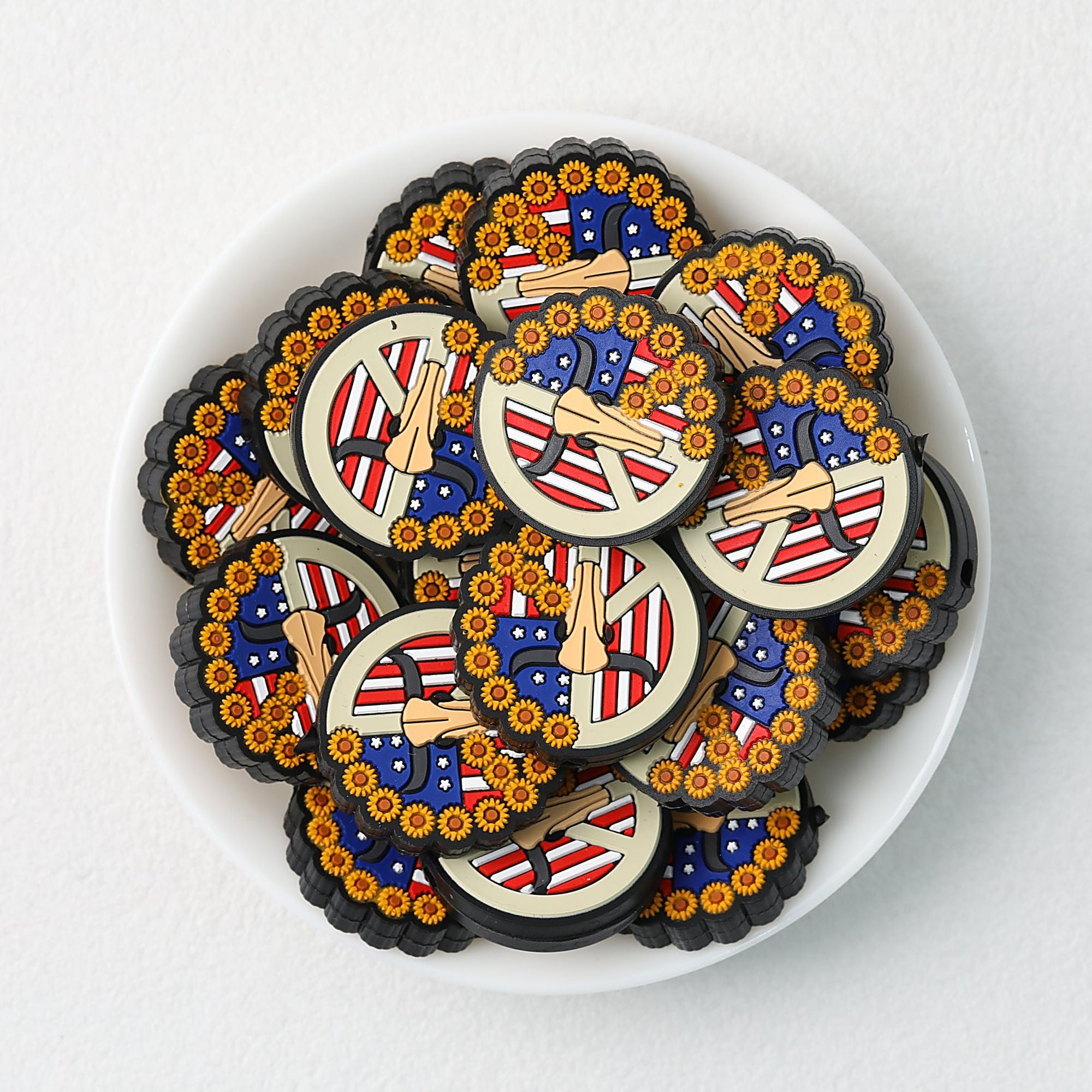 Independence Day Round Silicone Focal Beads Patriotic 20pcs