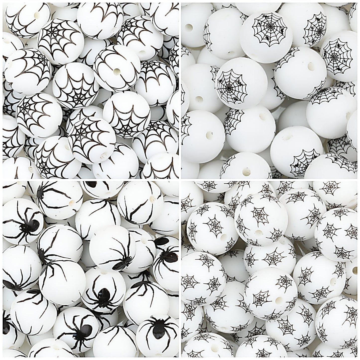 15mm Halloween Spider Web Printed Silicone Beads White Black 50pcs