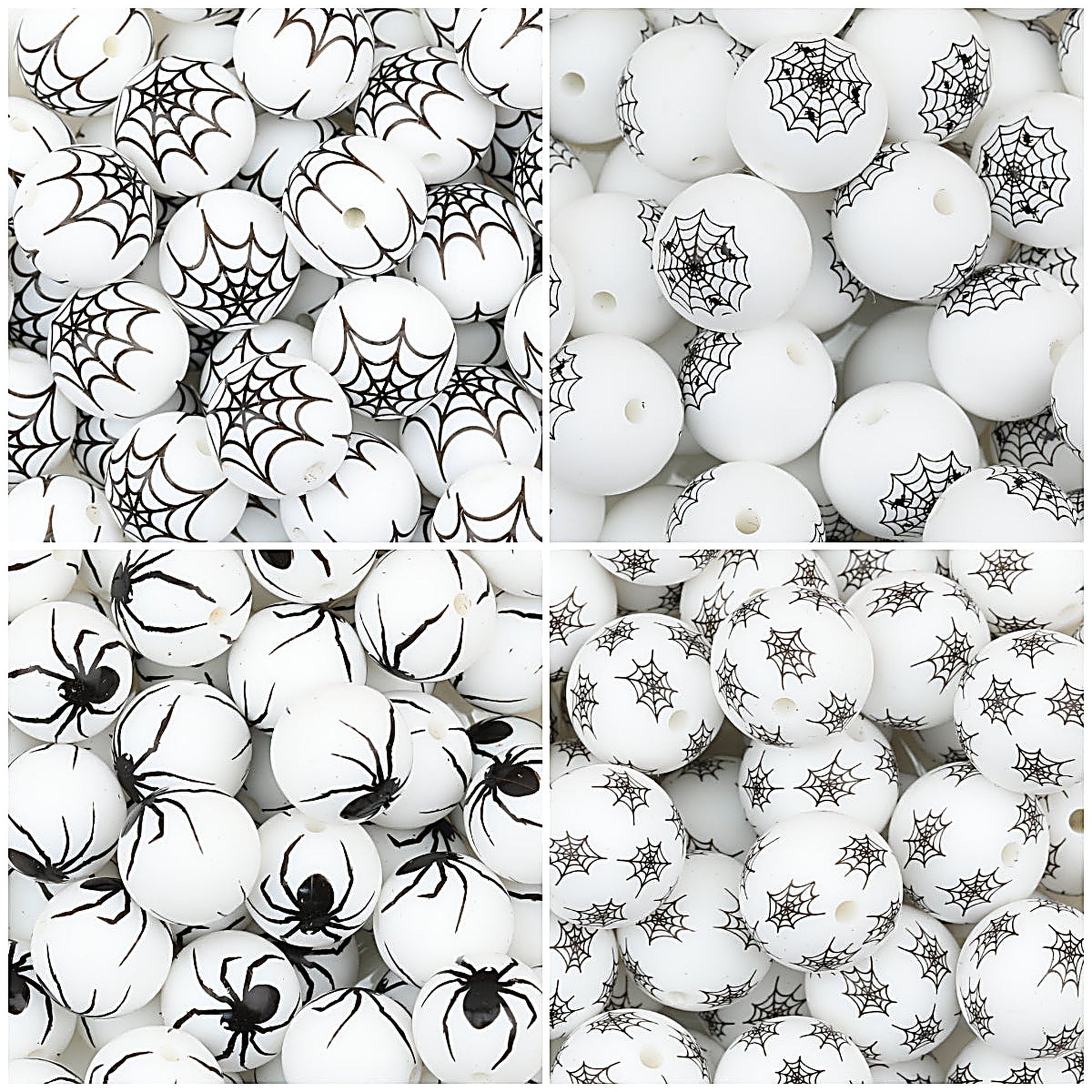 15mm Halloween Spider Web Printed Silicone Beads White Black 50pcs