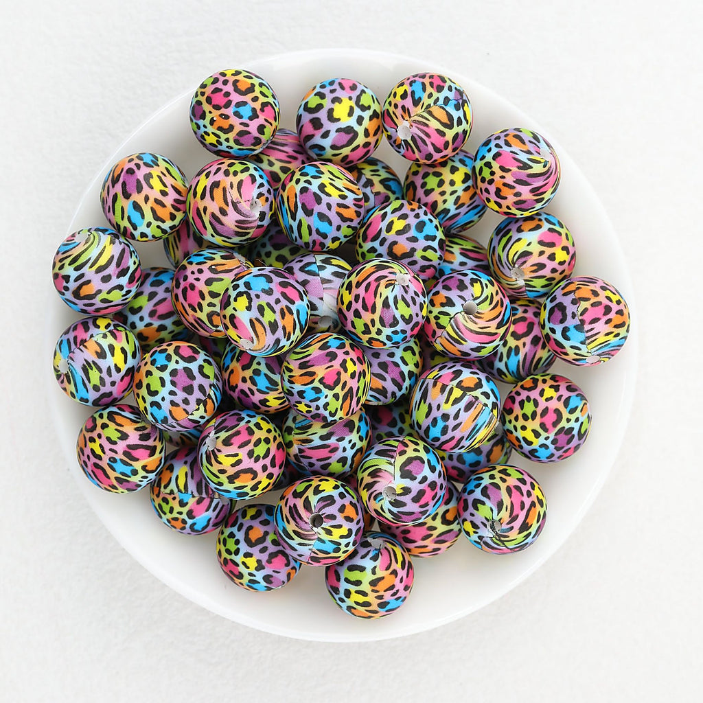15mm Leopard Print Pattern Silicone Round Beads 50pcs - Multicolor Leopard
