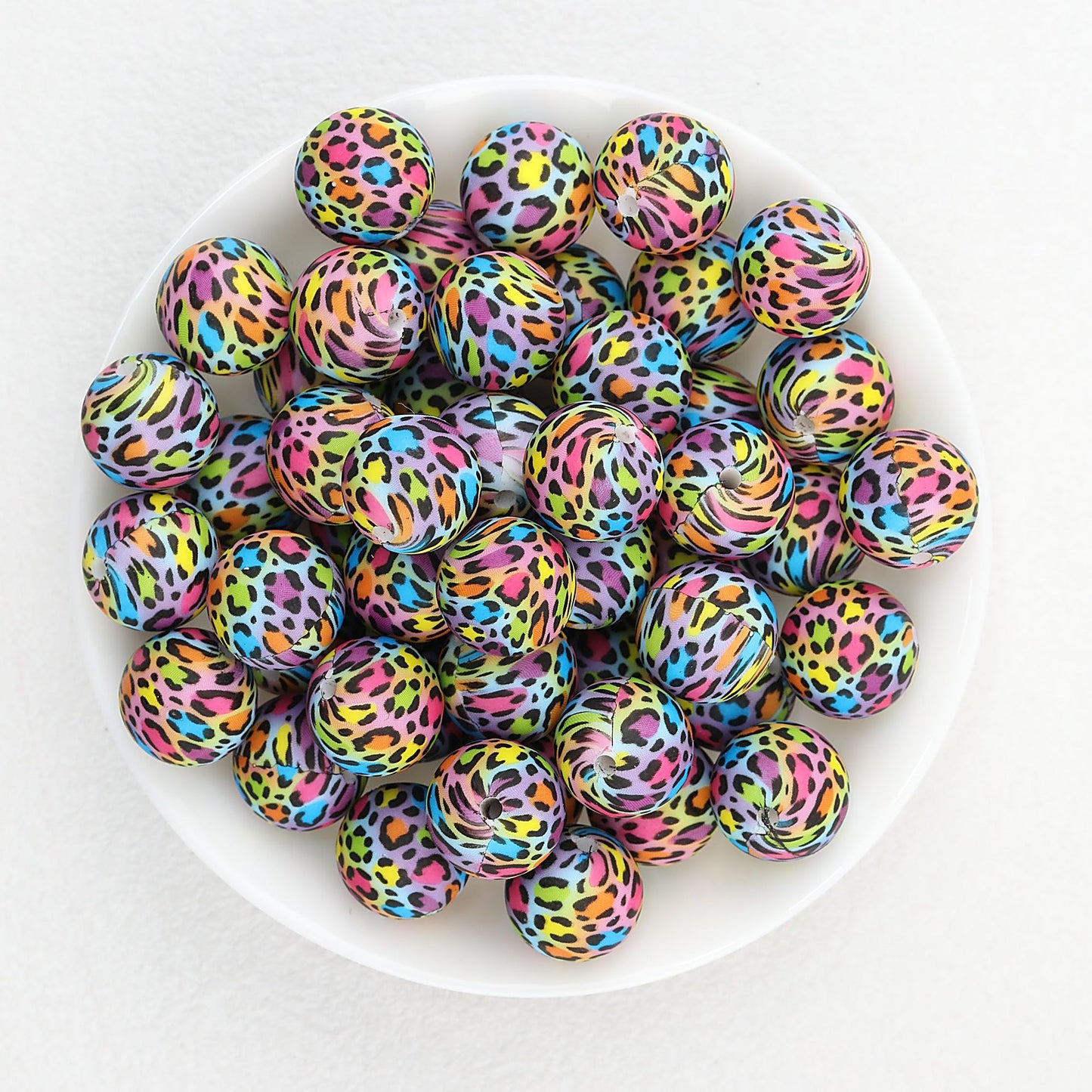 15mm Leopard Print Pattern Silicone Round Beads 50pcs - Multicolor Leopard