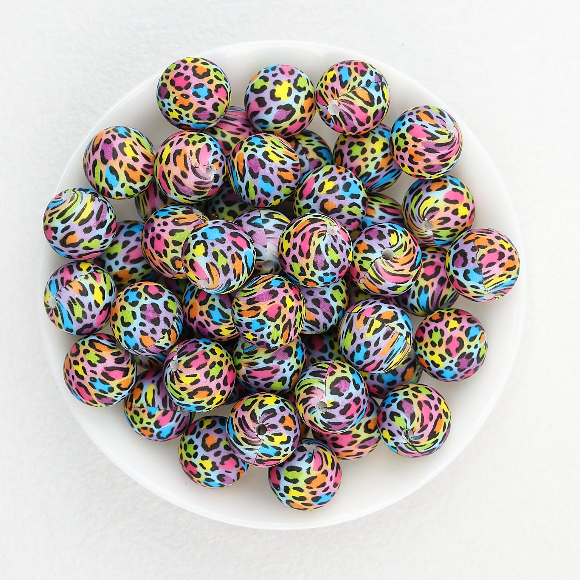 15mm Leopard Print Pattern Silicone Round Beads 50pcs - Multicolor Leopard