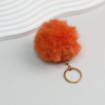 Pom Pom Keychain Plush Violet Faux Fur Ball Gold Ring 8cm