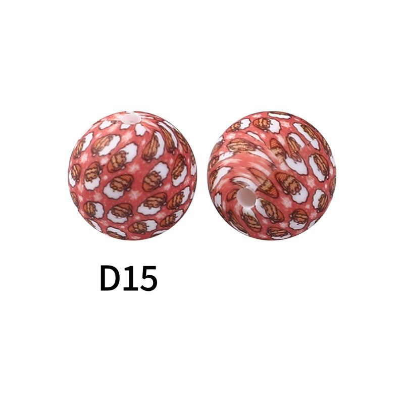 50Pcs 15mm Colored pattern printed silicone beads 17