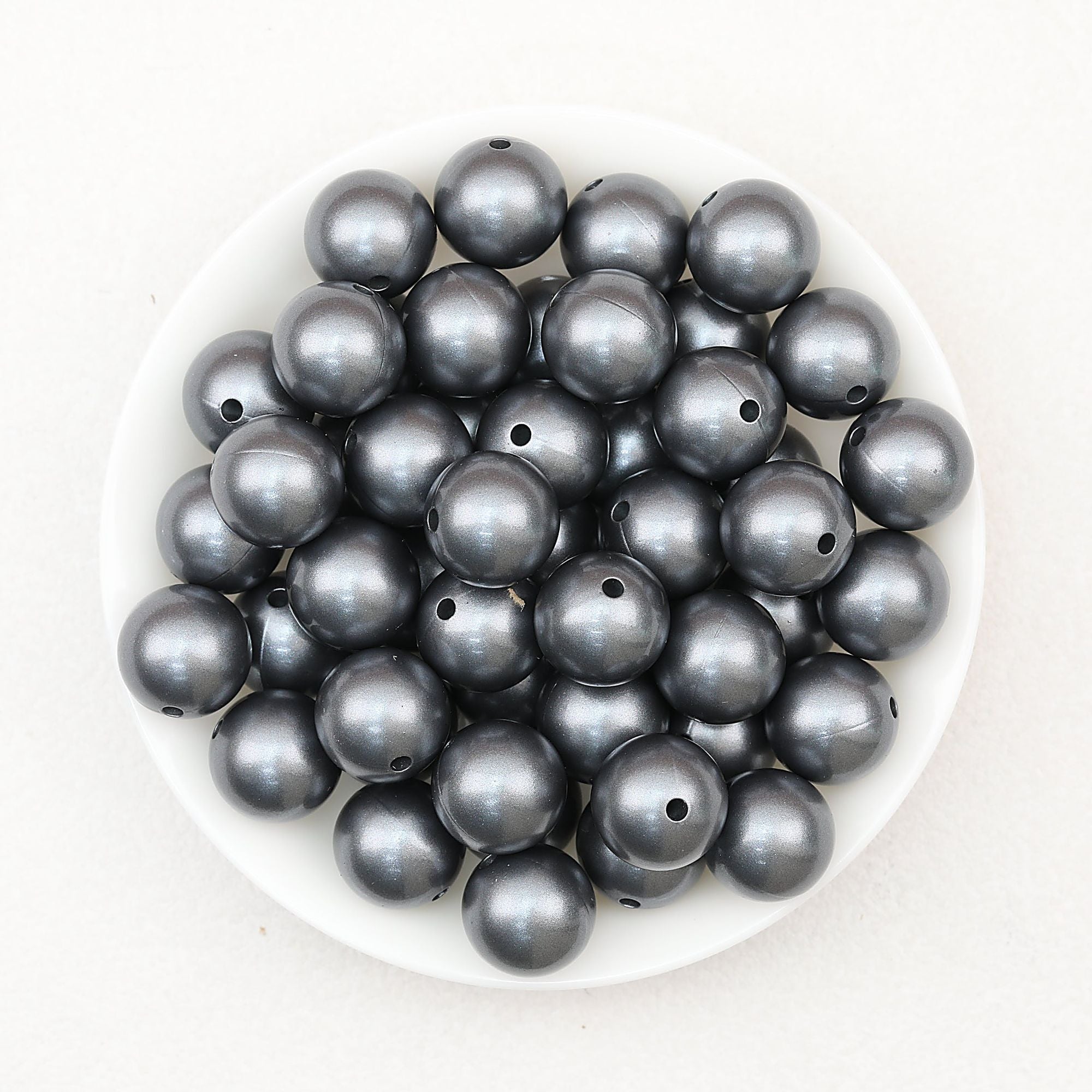 15mm Metallic Silicone Round Beads 50pcs - Dark Iron Black