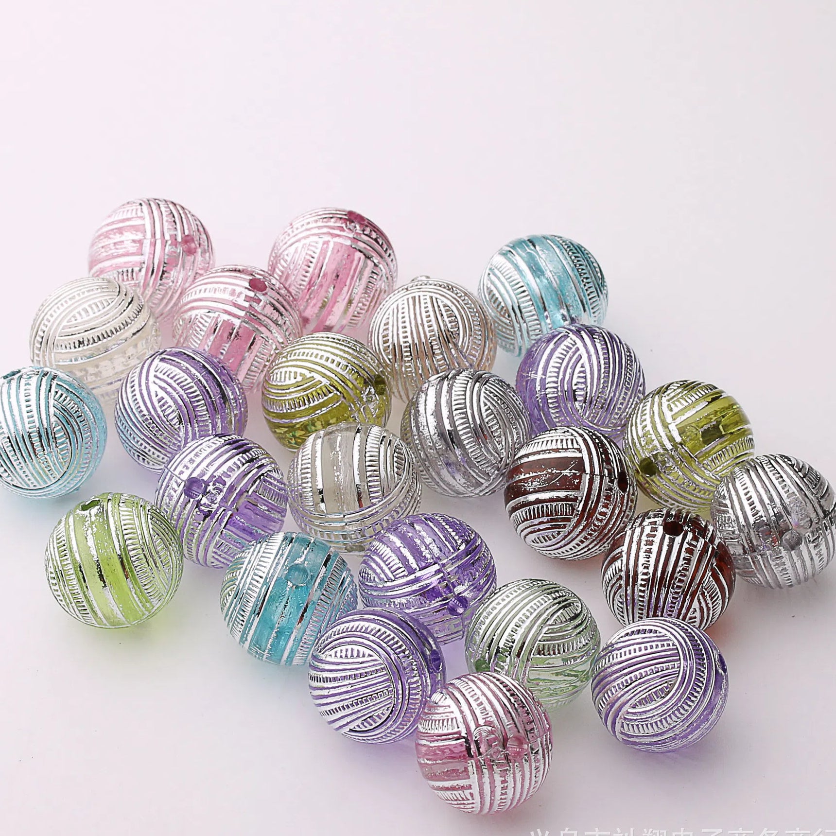Silver Plating Yarn Ball Acrylic Beads 16mm Mixed Colors 20pcs