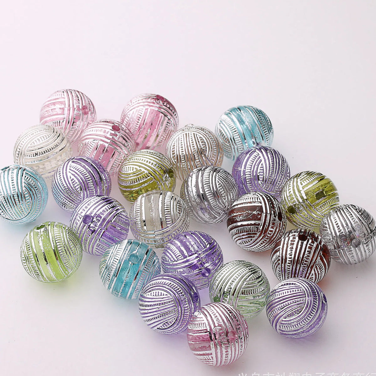 Silver Plating Yarn Ball Acrylic Beads 16mm Mixed Colors 20pcs